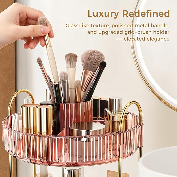 360° Rotating Makeup Organizer, Upgraded 3 Tier Skincare Perfume Organizers - Image 4