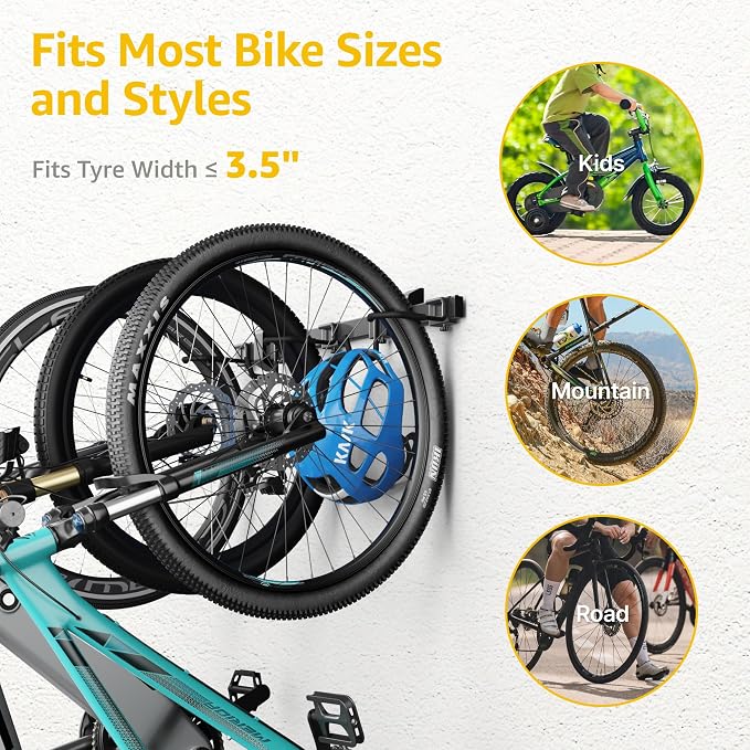 monTEK Enhanced Bike Storage Rack, Adjustable 3-Bike and 2-Helmet Hangers - Image 7
