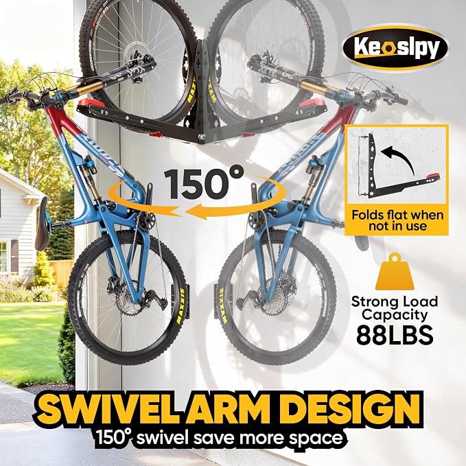 Swivel Bike Wall Mount Space Saving, Garage Bike Rack Wall Mount, No Lifting - Image 2