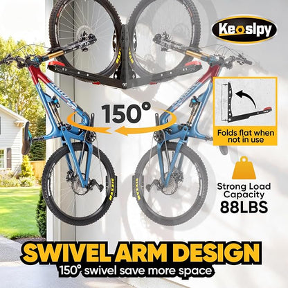 Swivel Bike Wall Mount Space Saving, Garage Bike Rack Wall Mount, No Lifting - Image 2