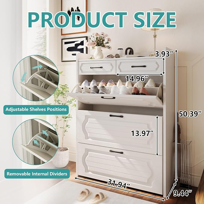 ODUWA Shoe Cabinet with 3 Flip Drawers and 2 Storage Drawers, Shoes Organizer - Image 2