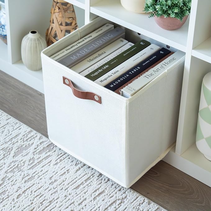 OrganiHaus White 12" x 12" x 12" Fabric Cube Storage Bins - Image 5