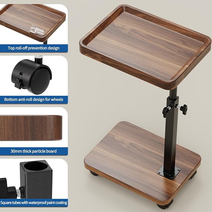 C Table End Table Adjustable Height, 360°Swivel TV Tray Table - Image 6