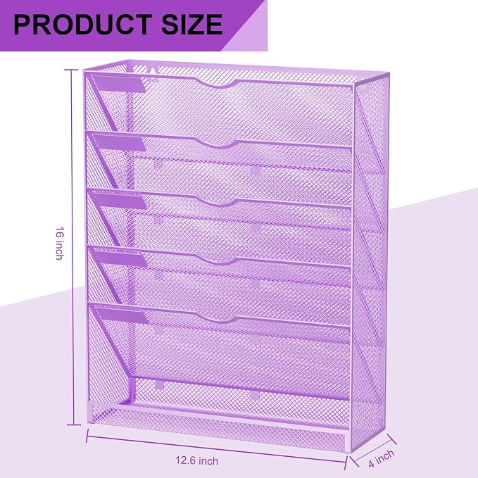 Hanging Wall File Organizer 6 Tier Wall Mounted Mail Paper Folder Holder - Image 3