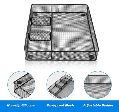 Desk Drawer Organizer Tray, Metal Mesh Drawer Organizers Office, 4 Grid - Image 3