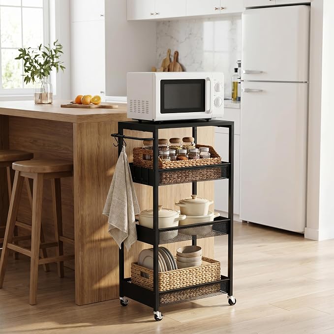 Rolling Utility Cart, 4 Tier Metal Storage Cart - Image 5