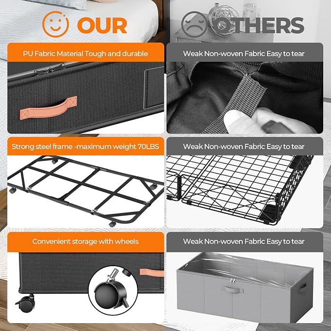 Under Bed Storage with Wheels, XXL Large Under the Bed Storage Organizer Bins - Image 3