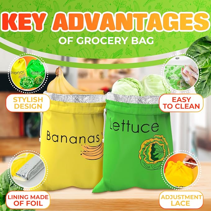 Banana & Lettuce Fresh Reusable Produce Bags – Vegetable & Fruit Storage Bags - Image 4