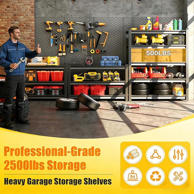 Heavy Duty Metal Garage Shelving, 5-Tier Adjustable Storage Shelf - Image 5