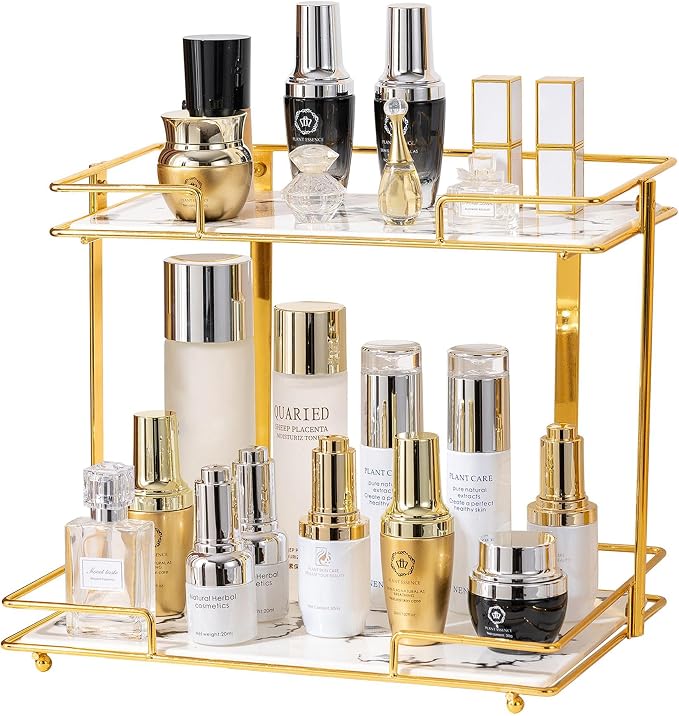 2 Tier Bathroom Cabinet Countertop Organizer Perfume Lipstick Makeup Organizer by QTTCMY