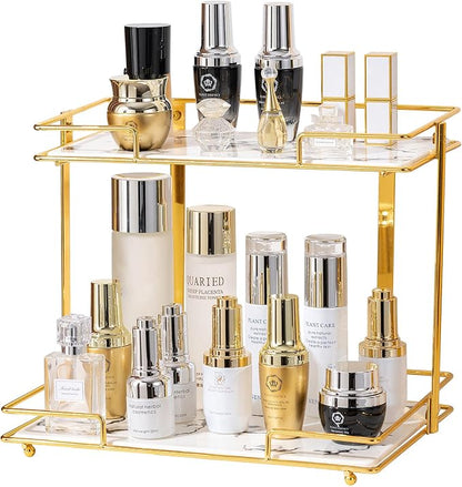 2 Tier Bathroom Cabinet Countertop Organizer Perfume Lipstick Makeup Organizer by QTTCMY