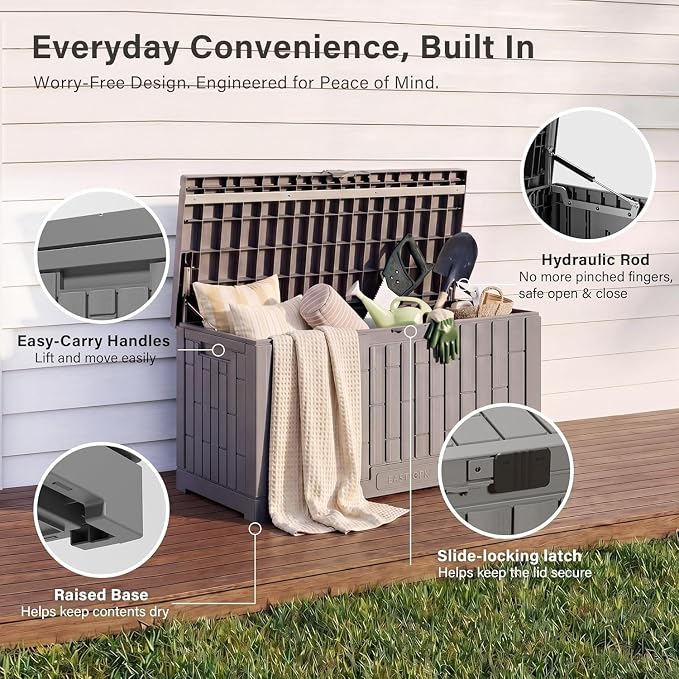 EAST OAK Outdoor Storage Box, 80 Gallon Deck Box, Waterproof Resin Storage Bin - Image 7