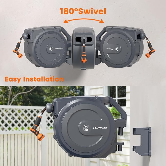 Giraffe Tools AW30 Wall Mounted 1/2" x 100 ft Garden Hose Reel, Retractable - Image 6