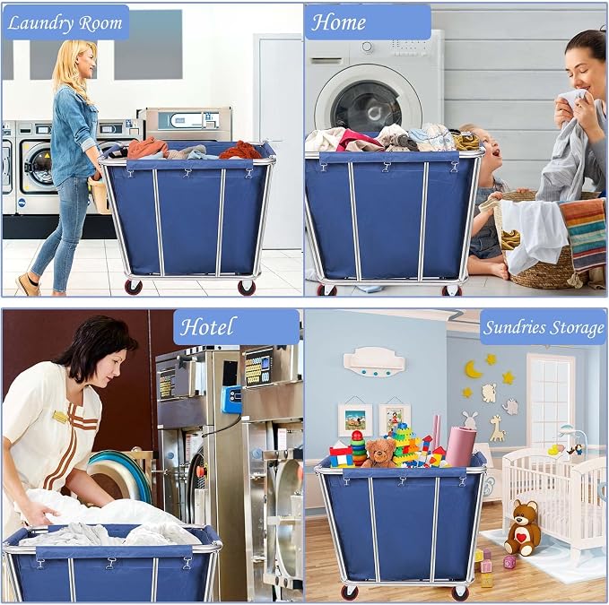 Laundry Cart Commercial/Home, 10 Bushels Heavy Duty Large Stainless Steel - Image 5