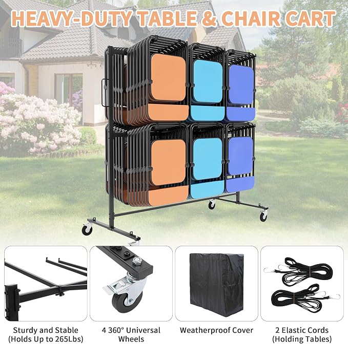 Folding Chair Rack with Wheels, Folding Chair Cart - Image 3