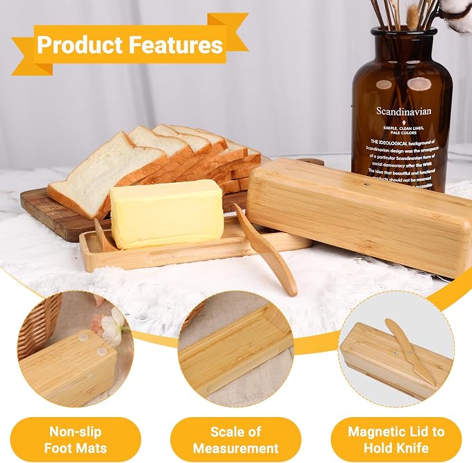 Bamboo Butter Dish with Lid for Countertop Butter Container for Fridge Magnetic - Image 3