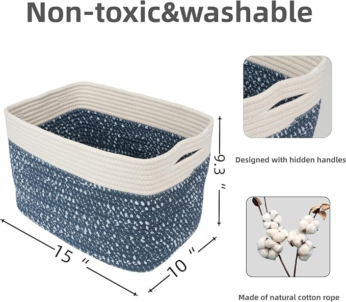 White and Blue Cotton Rope storage Basket Bins Woven Basket - Image 2