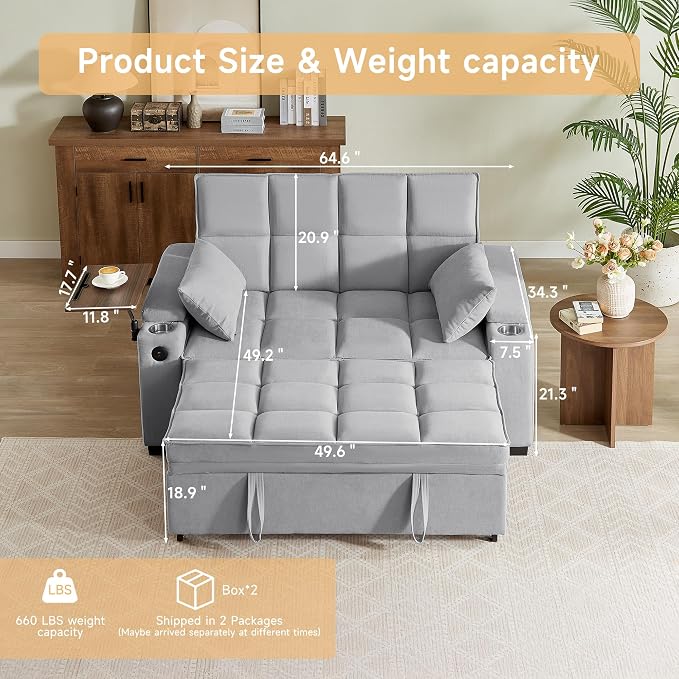 hansones ​66" Multi-Functional Pull-Out Sofa Bed - Image 2