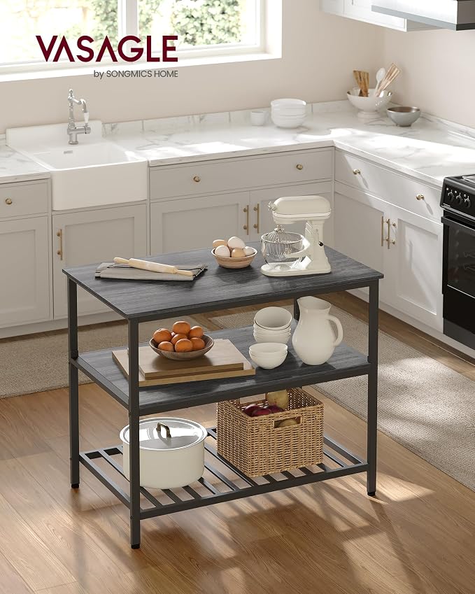 VASAGLE Kitchen Island with 3 Shelves, 39.4 Inches Width Kitchen Shelf with - Image 2