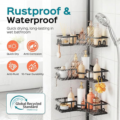 HAMITOR Shower Caddy Tension Pole: 4-Tier Adjustable Corner Bathroom Organizer - Image 2