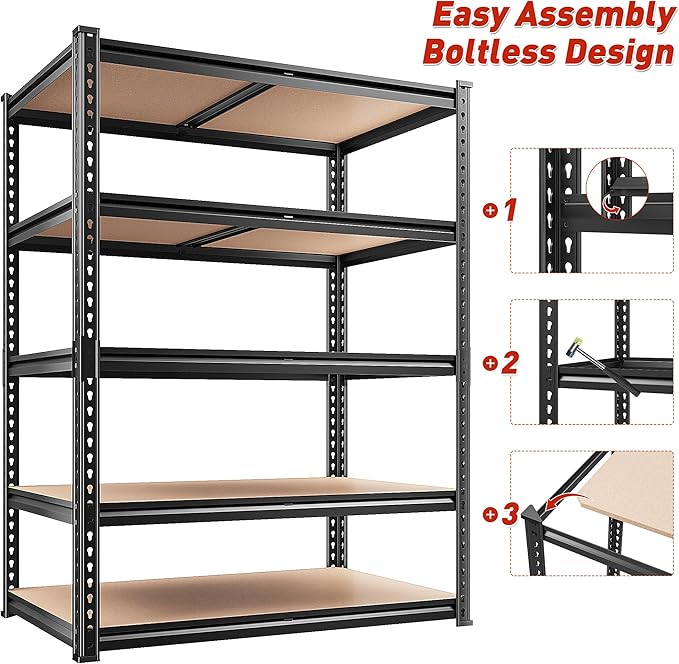 REIBII 2020LBS Storage Shelves 5 Tier Garage Shelving Heavy Duty, Adjustable - Image 8