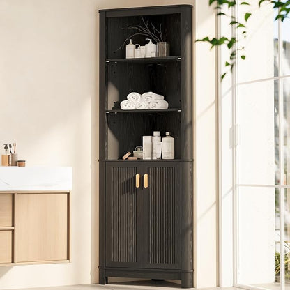 69" Tall Corner Shelf with Doors, 7-Tier Corner Storage Cabinet with Doors by INNODToddlerTower