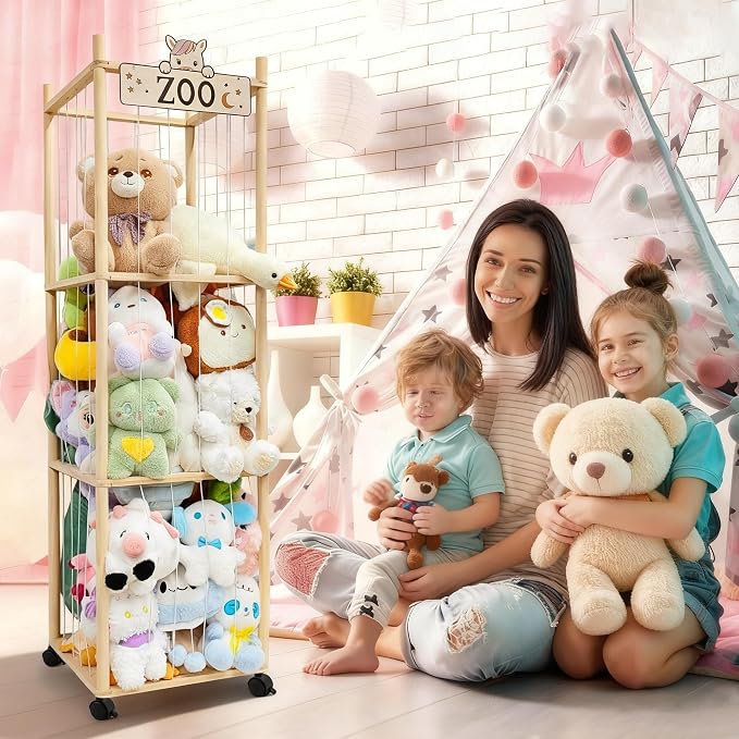 Stuffed Animal Storage Organizer, 55In Large Wooden Zoo Toy Storage Holder - Image 2