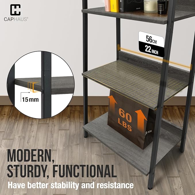 CAPHAUS 5 Tier Ladder Bookshelf, 24 Inch Width Free Standing Shelf, Bookcase - Image 6