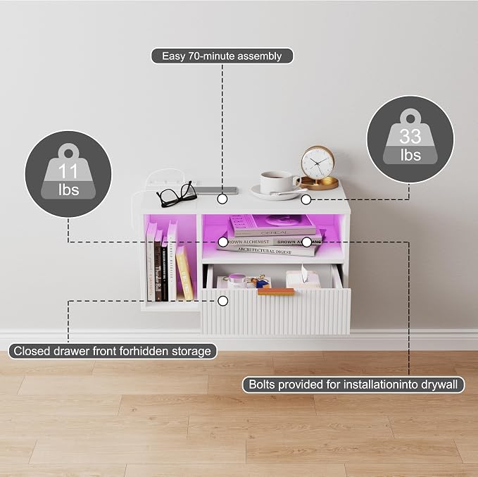 Veegle White Floating Nightstand - Image 8