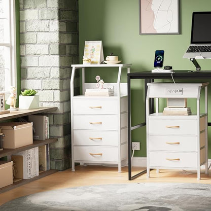 Furnulem White Nightstand with Charging Station, 3 Drawers Bedside Table | 28.3 - Image 5