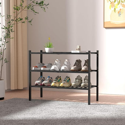 3 Tier Bamboo Shoe Rack for Closet Free Standing Wood Shoe Shelf Storage - Image 2