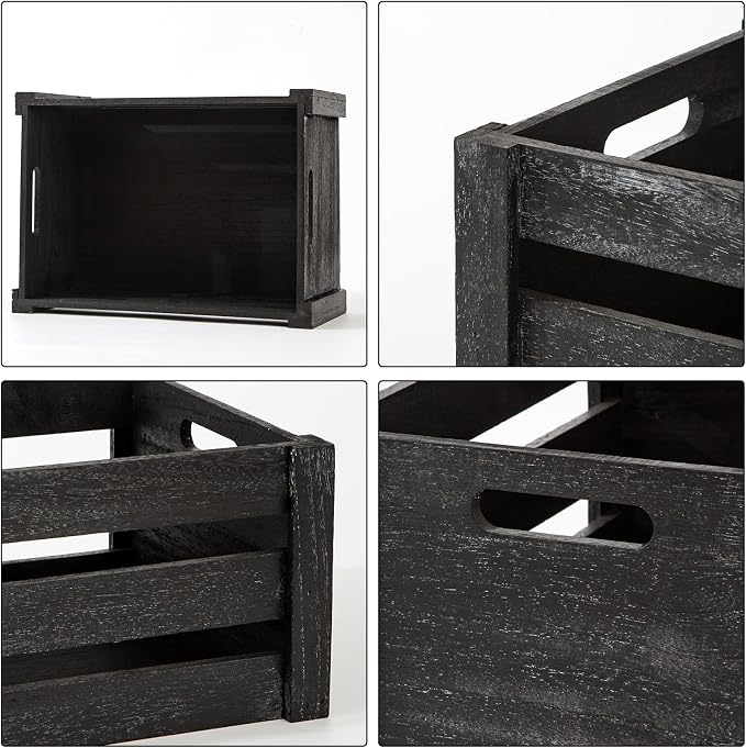 Set of 3 Nesting Wooden Crates, Small Rustic Farmhouse Wood Storage Boxes - Image 3
