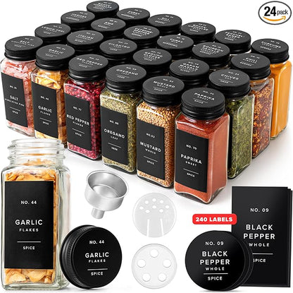 EDELHAUS Glass Spice Jars with Label and Black Aluminium Lids Spice Containers by EDELHAUS