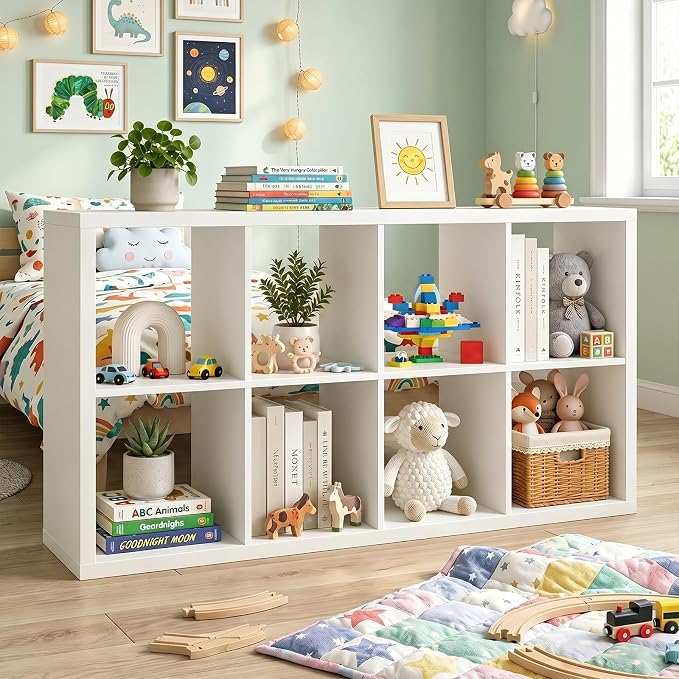 8 Cube Storage Organizer Shelf, 13 inch | Wooden Thick Frame, Anti-Tipping Kits - Image 8