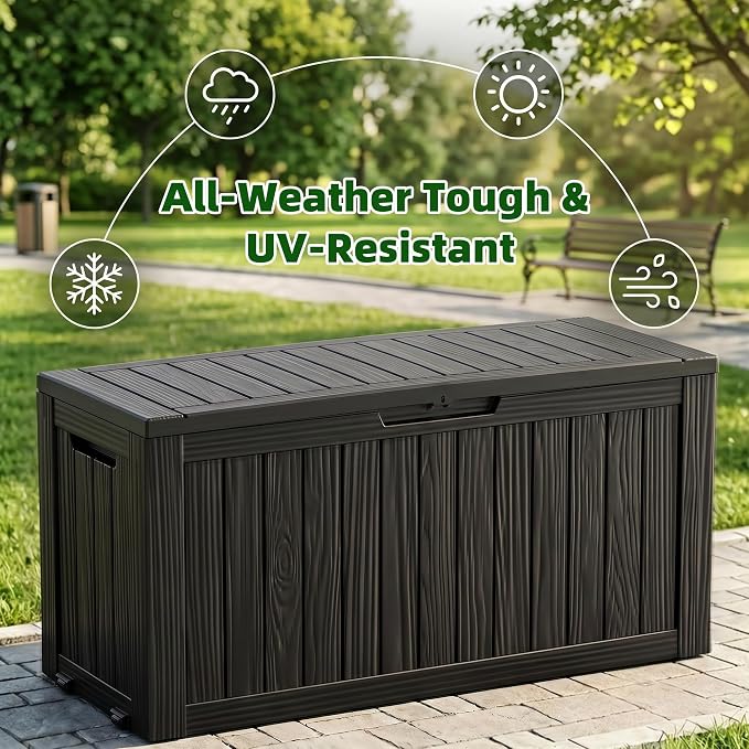 92Gal Outdoor Storage Box Deck Box Waterproof & UV Resistant w/ Wheels | - Image 3
