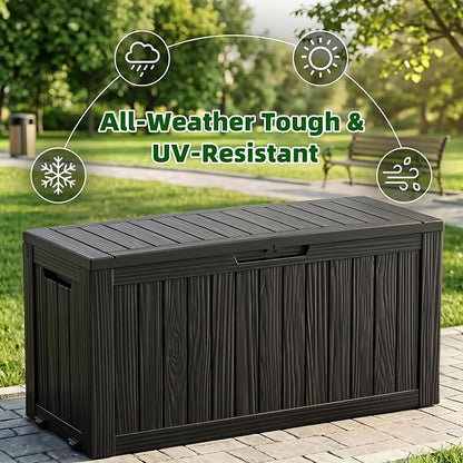 92Gal Outdoor Storage Box Deck Box Waterproof & UV Resistant w/ Wheels | - Image 3