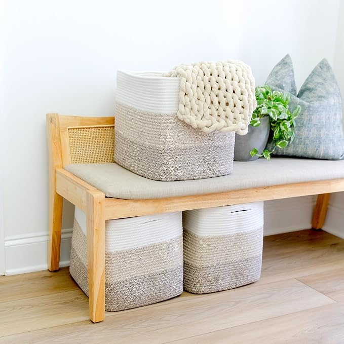 NaturalCozy 13x15x13 Kallax Storage Cubes Bins, 3 Pack | Cotton Rope Cube - Image 9