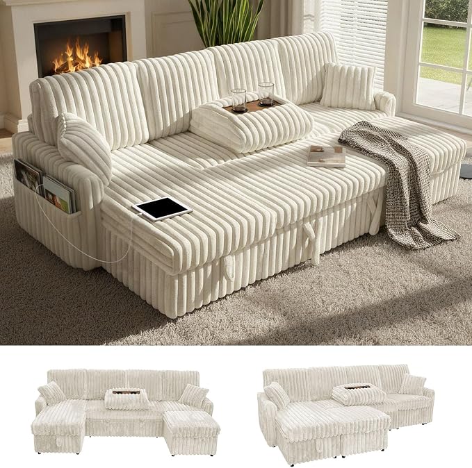 KCGKCG 104" U Shaped Sleeper Sofa Bed, Sectional Couches by KCGKCG