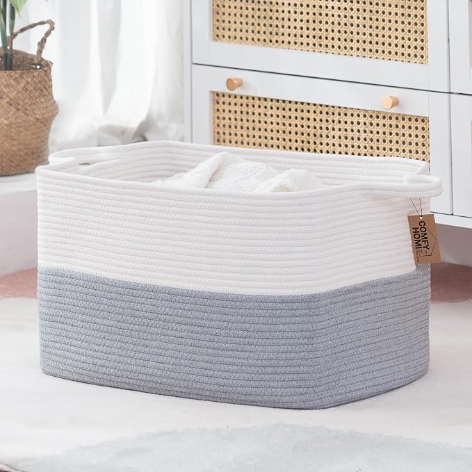 COMFY-HOMI Large Rectangle Laundry Storage Basket | Cotton Rope Woven, by COMFY-HOMI