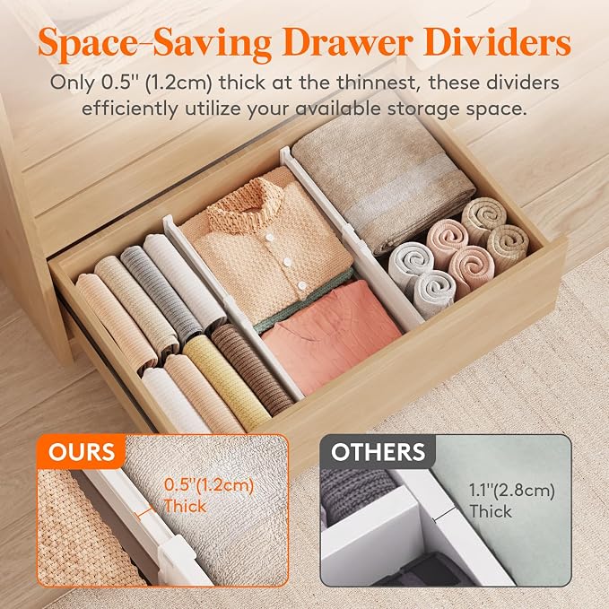 Lifewit 8" High 4 Pack Deep Drawer Dividers, 13.8-22.5" Adjustable Dresser - Image 6