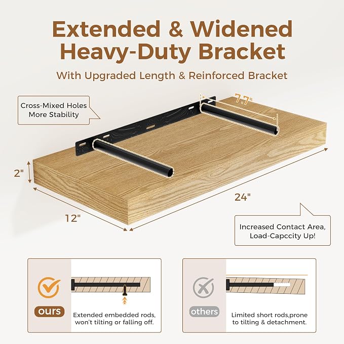 12 Inch Deep Floating Shelves, 24 x 12 Floating Shelf - Image 3