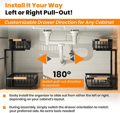 Under Sink Organizer, 2-Tier Pull-Out Cabinet Organizer – Adjustable Height - Image 4