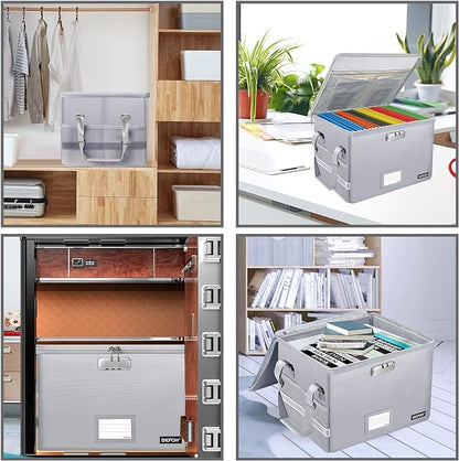 ENGPOW File Box with Lock, Fireproof Document Box with Pockets, Collapsible - Image 2