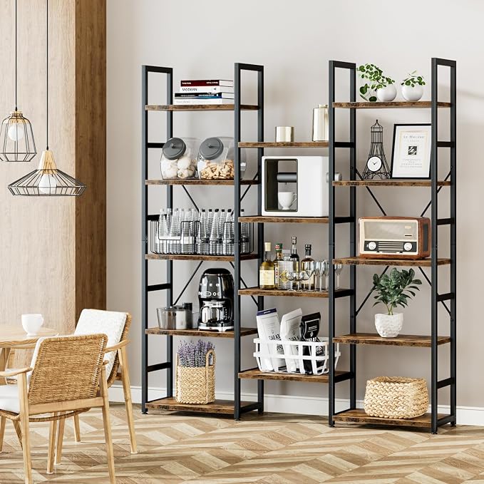 NUMENN Triple Column 5 Tier Bookshelf, Bookcase - Image 2