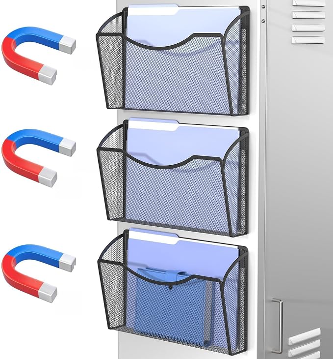MINDEPOT Magnetic Wall File Organizer, Hanging File Holder, 3 Pack, Powerful by MINDEPOT