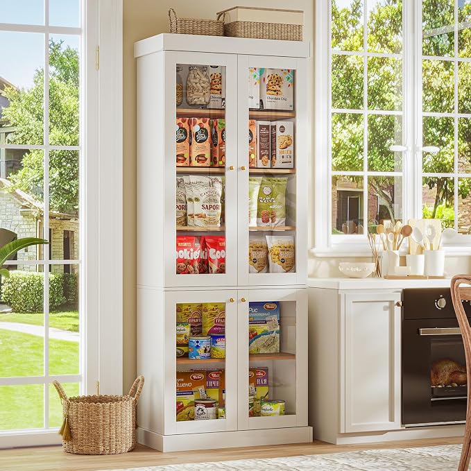 ivaniti 70.8" Bookshelf with Glass Doors, Farmhouse Modular Bookcase with - Image 4