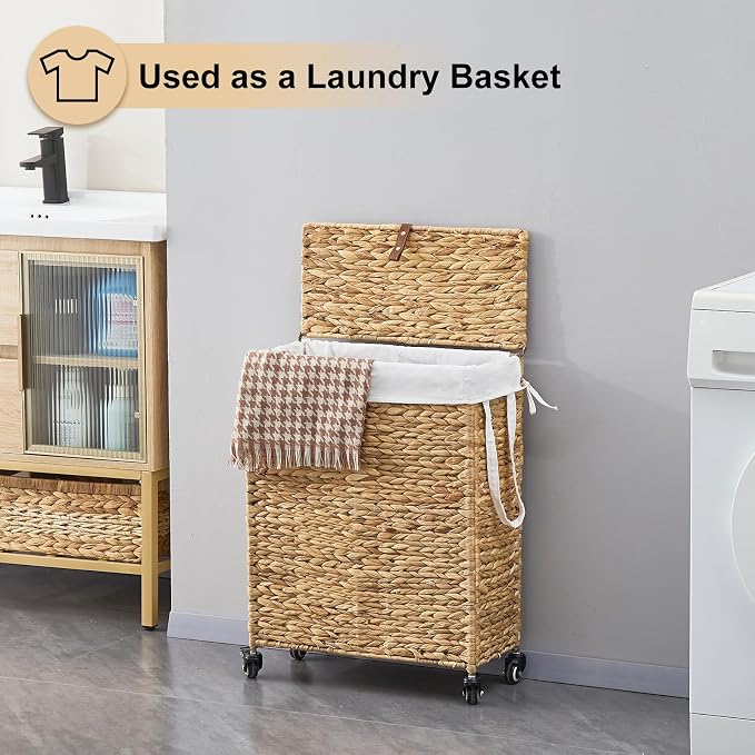 Rolling Laundry Hamper with Lid and Wheels, Slim Laundry Basket with Removable - Image 3