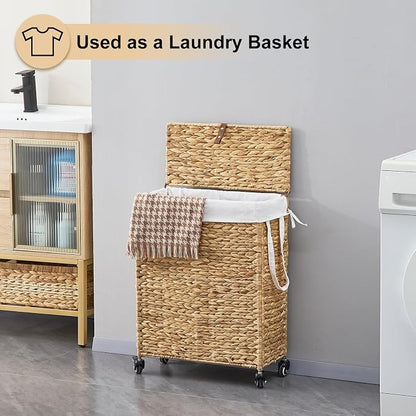 Rolling Laundry Hamper with Lid and Wheels, Slim Laundry Basket with Removable - Image 3