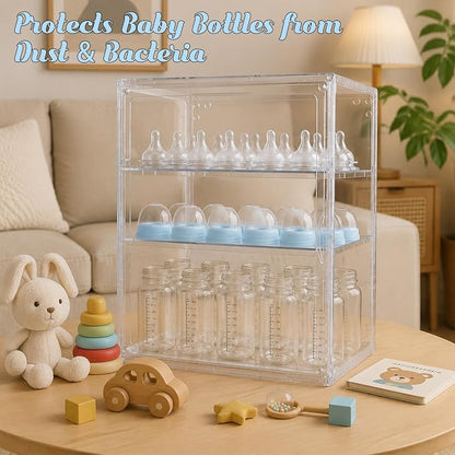 Baby Bottle Organizer，3-Tier Transparent Adjustable Baby Bottle Storage Cabinet - Image 7