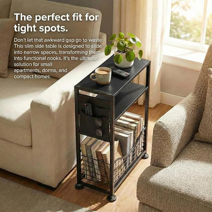 Skinny Side Table with Storage, 3 Tier Slim Side Tables - Image 4